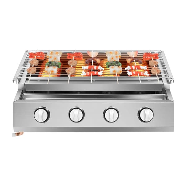 Gas Griddle, 4 Brennere, Justerbar Højde,Sølv