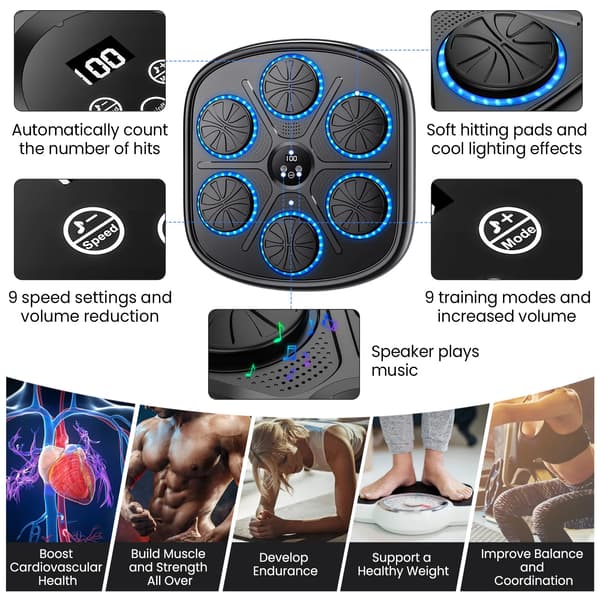 Boxningsträningsmaskin, Digital display, Bluetooth-anslutning, 2 par handskar