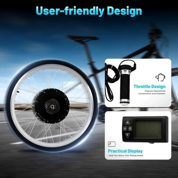 Elcykelkit, 1000W Motor, 48V Effekt, 26-tums Hjulstorlek, LCD-display, Stöder 140 kg