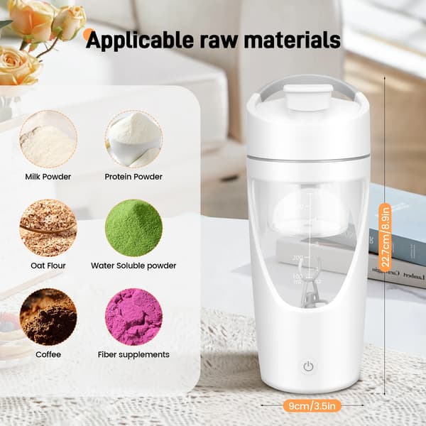 Elektrisk Shaker Flaske, USB-C Opladelig, Bærbar Protein Mixer,HVID