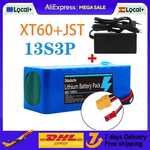Litiumjonbatteripack, 100Ah kapacitet, inbyggd BMS,XT60-JST-laddare