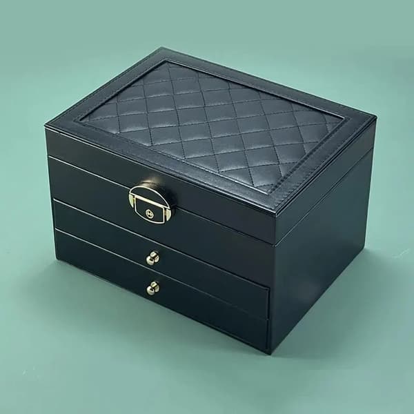 Smykkeboks, Multi-Lag Design, Elegant Læderkonstruktion,L-a, sort