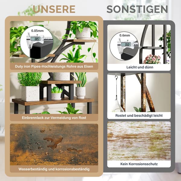 Planteholder, Integrerede Vækstlys, Multifunktionelt Design,Brun