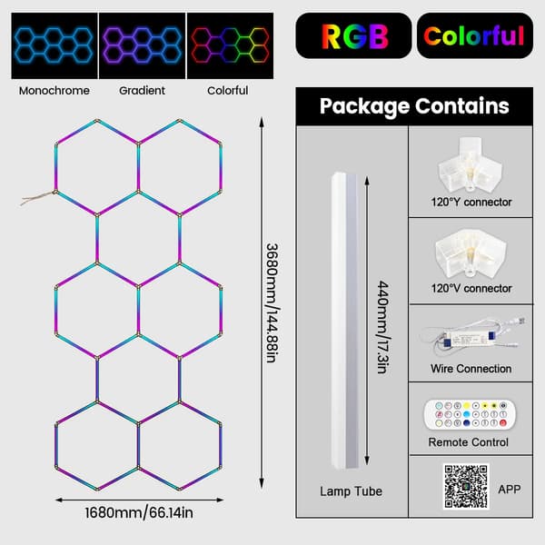 LED-lampa, hexagonal design, Bluetooth-kontroll,3 med 5-Hål