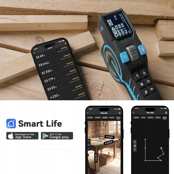 Mätinstrument, Bluetooth-anslutning, Smart skissapp,100m