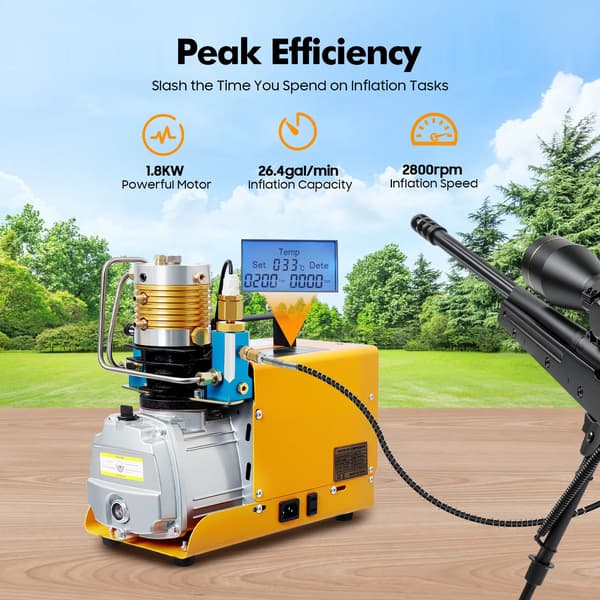Högtrycksluftkompressor, 1800W effekt, 30 MPA maximalt tryck,EU, Orange/Svart