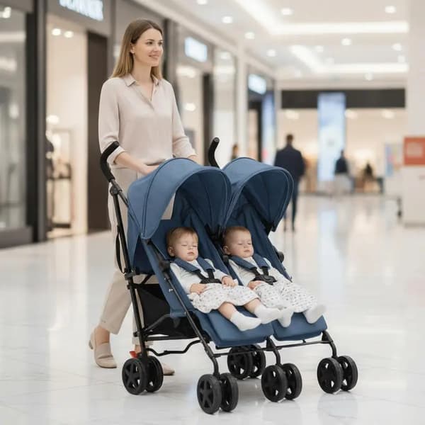 Dubbelvagn, Stålram, 4-läges Ryggstöd,Blå