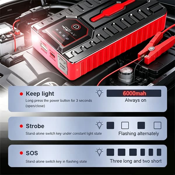 Bil Jump Starter, 5000A Spidsstrøm, Bærbar Power Bank,GRÅ