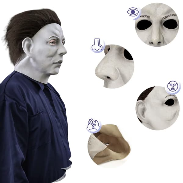 Michael Myers Mask, Ultra-realistisk design, Full ansiktstäckning,VIT