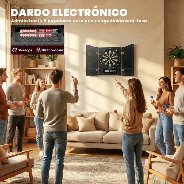 Elektronisk Dartskive, 25 Spil, Dobbelt LED Skærme,sort