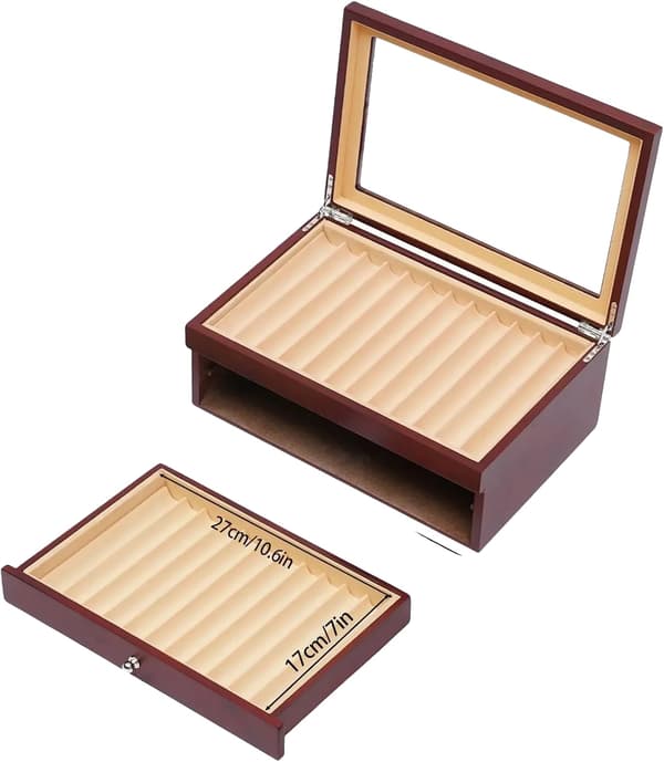Pen Display Box, 3-lags Organizer, Støvfri Design,Rød