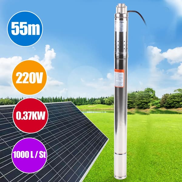 Dybbrøndspumpe, Rustfrit Stål Krop, Høj Flow Rate,EU, Sølv, 220V