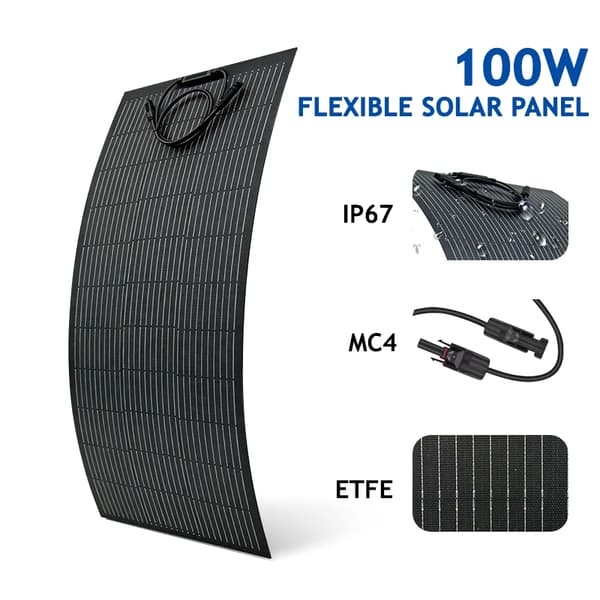 Solpanel, Hög Effektivitet, Hållbar ETFE-beläggning,1PCS 100W Panel