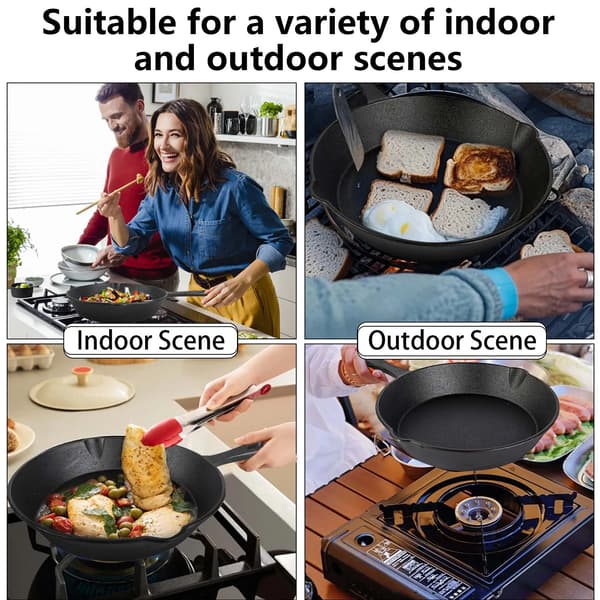 Gryde af støbejern, Alsidig madlavning, Holdbart design,4Pcs-Sort
