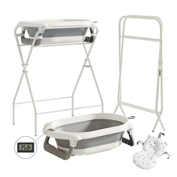 Babytub, Fällbar Design, Inbyggd Termometer,GRÅ