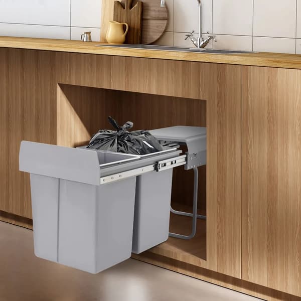 Affaldsbeholder, Dobbelt 20L Beholdere, Glat Utrækningsdesign,Grå
