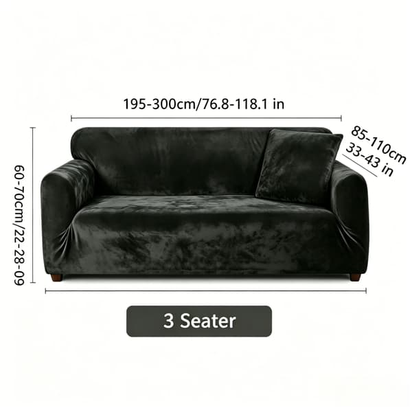 Sofaovertræk, Plush Velvet, Anti-Skrid Design,Sort-3 sæder