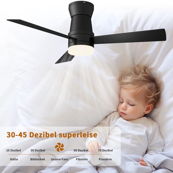 Loftventilator, Integreret LED-lampe, Stille drift,sort