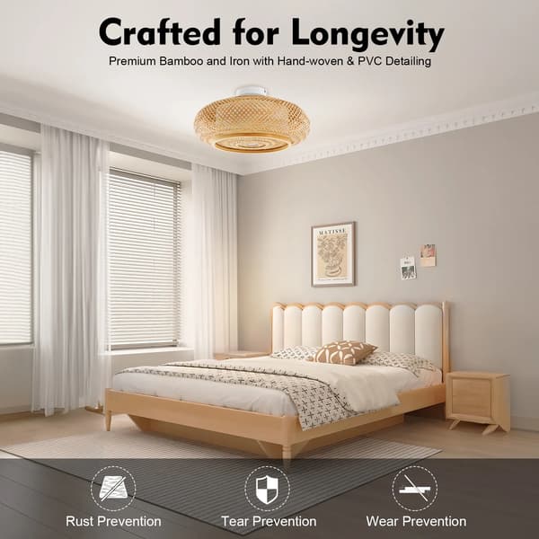 Loftlys, Bambusmateriale, Flush Mount Design, E27 Pærekompatibilitet
