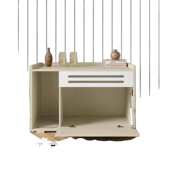 Kattlåda Inhägnad, Modern Design, Ventilerad för Luktkontroll,vit