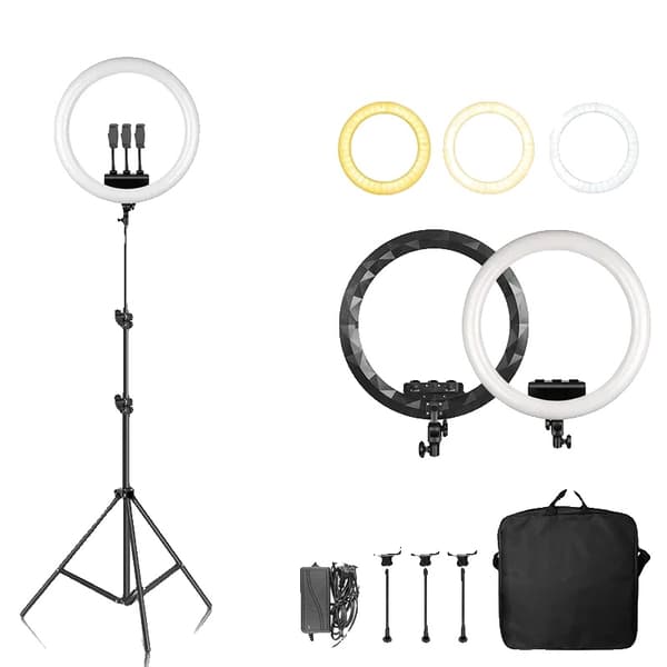 Ring Light, Dæmpbar Lysstyrke, 360° Rotation,200cm Sort