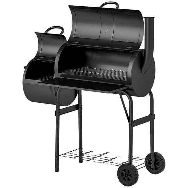 Kulgrill, Offset Røger, Bærbar med Sidehylde,Sort