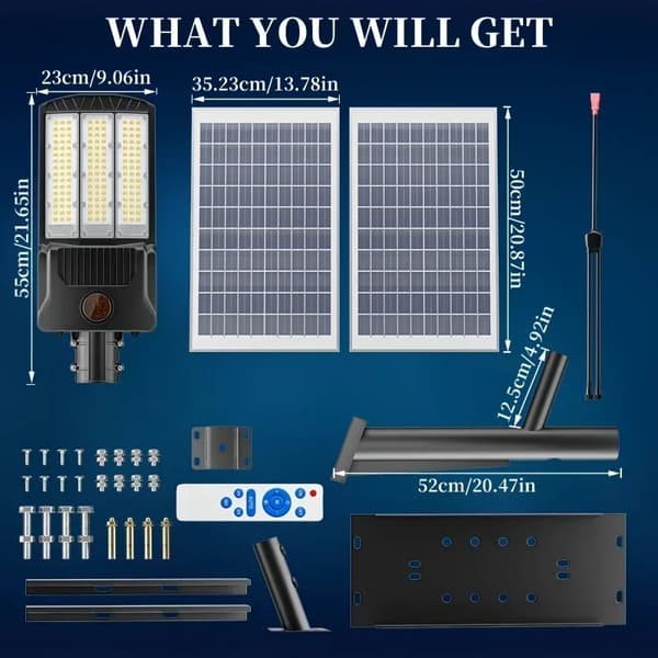 Solcelledrevet gadelygte, bevægelsessensor, vandtæt,2XSolar panel 36A