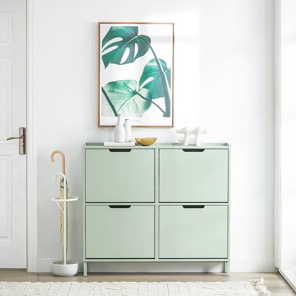 Sko Skab, Pladsbesparende Design, 4 Foldbare Kompartmenter,lys grøn
