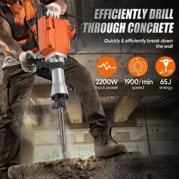 Jack Hammer, Tung, Effektiv Rivning,2200W 2 Mejselbitsar