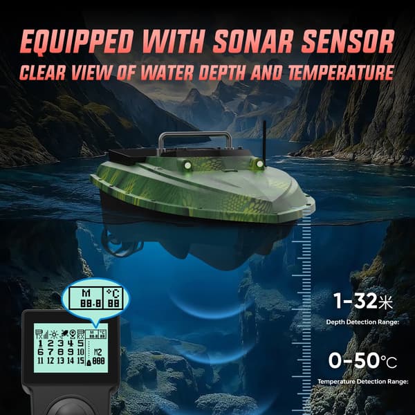 GPS Bait Boat, Dobbelt Positioneringssystem, Langdistancekontrol,D80E Grøn python