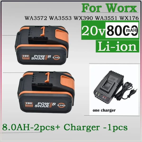 Batteri, 20V, Hög kapacitet 8000mAh, 8.0AhX2 laddareX1