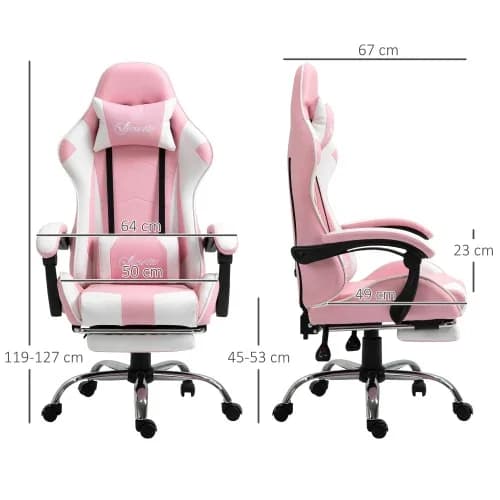 Gamingstol, Ergonomisk Design, Højdejusterbar,Pink
