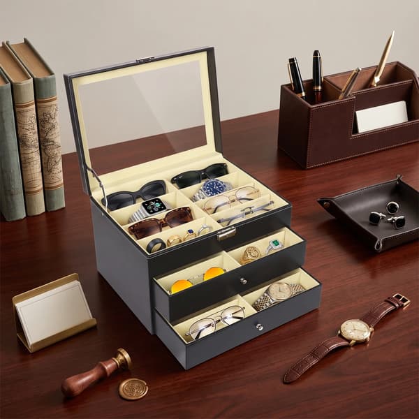 Brilleudstillingskasse, Skuffe-Style Design, 24 Rum Organisation,sort