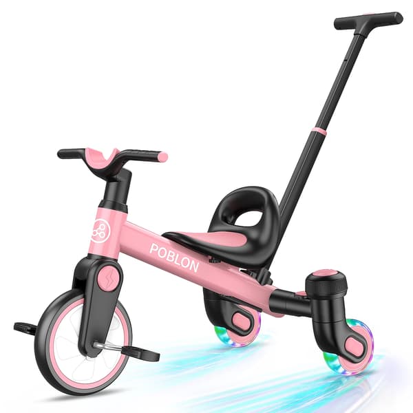 Trehjulet cykel, lysende hjul, justerbart sæde,Pink