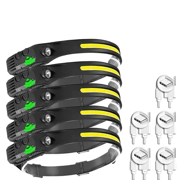 Hovedlampe, USB-genopladelig, Vandtæt,5PCS