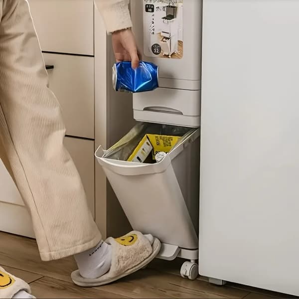 Affaldsbeholder, 32L kapacitet, pladsbesparende design,32L, Beige