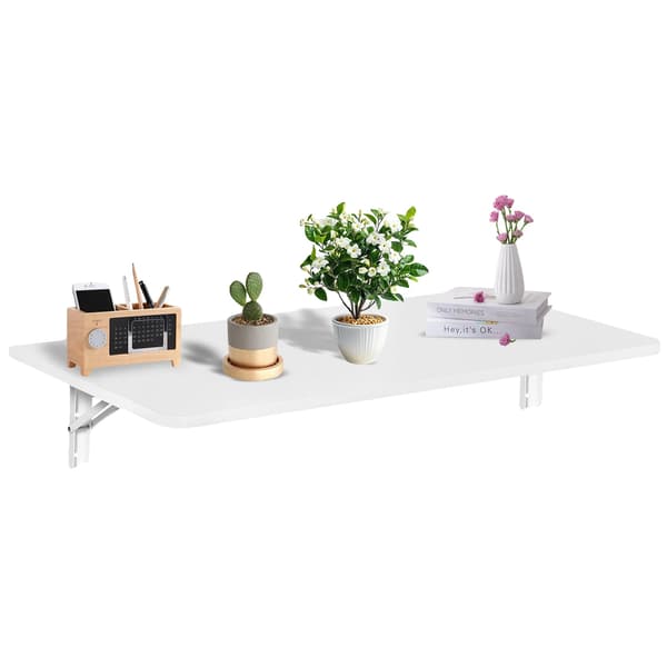 Væghængt Natbord, Pladsbesparende Design, Solid Støtte,80x40cm, HVID