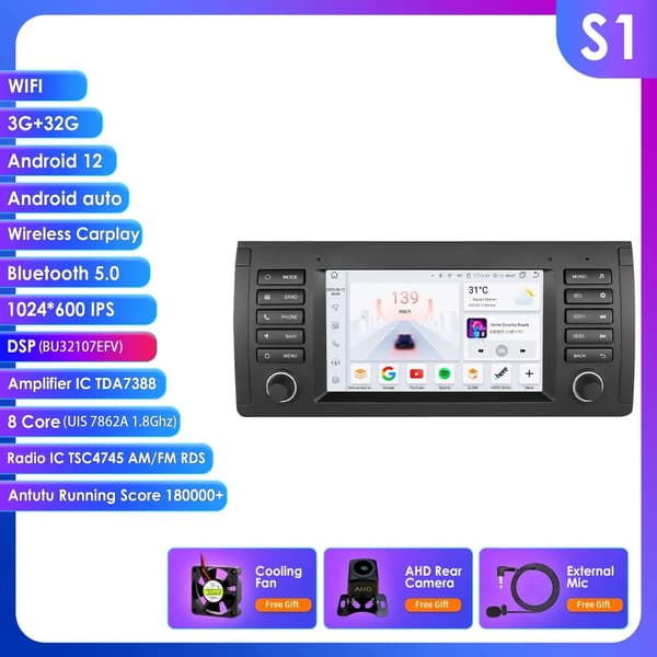 Carplay, Navigationssystem, kompatibelt med BMW E39 E53 M5 1995-2003,S1 AHDC2