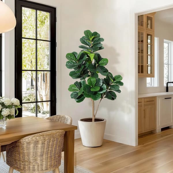 Kunstig Fiddle Leaf Fig Træ, Realistisk Design, Ingen Vedligeholdelse,150cm Hvid