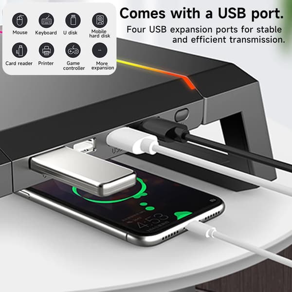 Monitorstand Riser, Ergonomisk Design, Indbyggede USB 3.0 Porte,sort