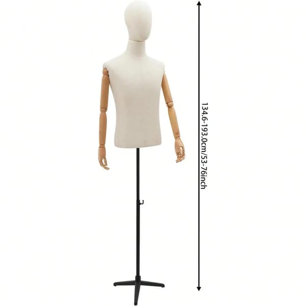Mandlig Mannequin, Justerbar Højde, Moderne Design,Linned og Sort