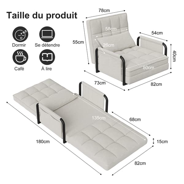 Soffa Säng, Justerbart Ryggstöd, Modern Design,Off white