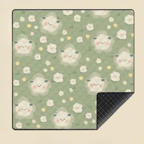 Picnic tæppe, vandtæt design, foldbart og bærbart,200x200cm-a, Grøn-sheep