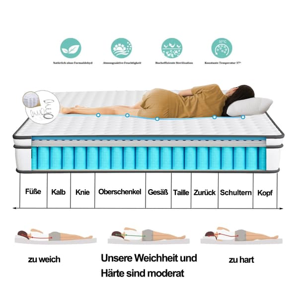 Madrass, Hybriddesign, Ergonomiskt Stöd, Vit-90*200*25cm