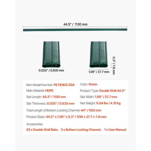 Privatlivsslats, Holdbart HDPE-materiale, Bundlåsende design,PE 4ft Grøn