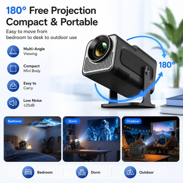 Mini Projektor, Android 11, Trådlös Anslutning,LCD-projektor