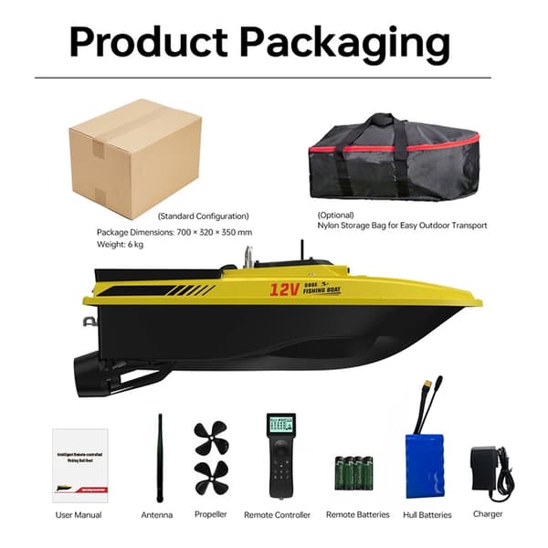 Bait Boat, GPS Dubbel Positionering, Sonar Sensor,D80E Gul