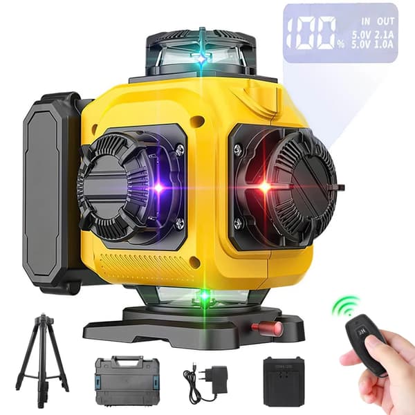 Laser Level, Automatic Leveling, 360 Degree Measurement, 1 Battery + Tripod + Plastic Case