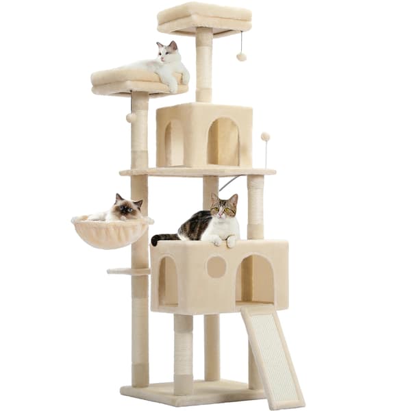 Multi-Level Katetræ, Blødt Plys Design, Robust Trækonstruktion,AMT0181BGAMT0181BG