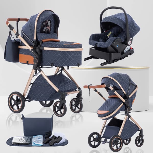 Barnevogn, Kompakt Sammenfoldelig Design, Bilstols Kompatibilitet,V8-2BLÅ-ISOFIX BASE